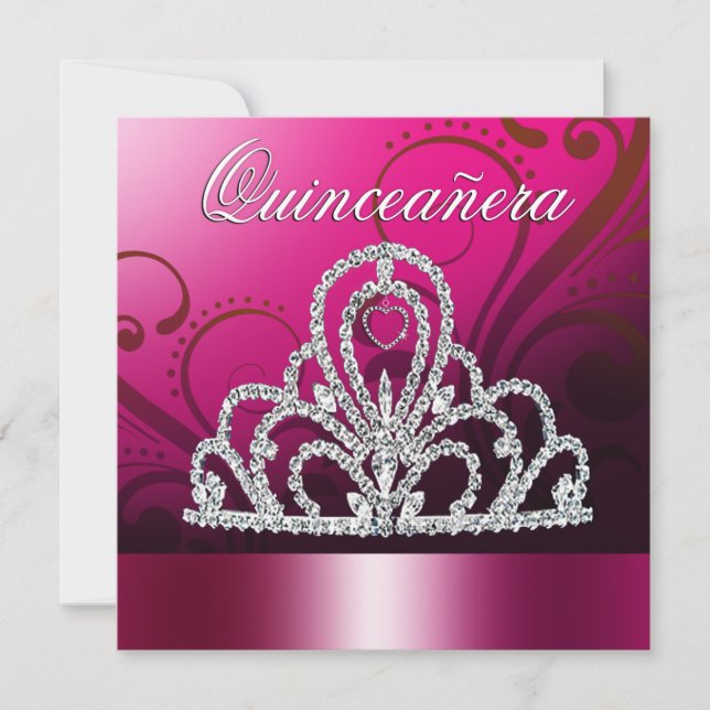 Convite Princesa Tiara Quinceanera (fuschia) (Frente)