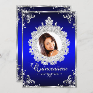Convite Princesa Tiara Royal Blue Sparkle Quinceanera