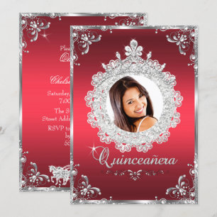 Convite Princesa Tiara Rubi Vermelho Brilho Quinceanera