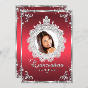 Convite Princesa Tiara Ruby Red Sparkle Quinceanera