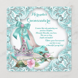 Convite Princesa Tiara Sapato de Salto Alto Quinceanera