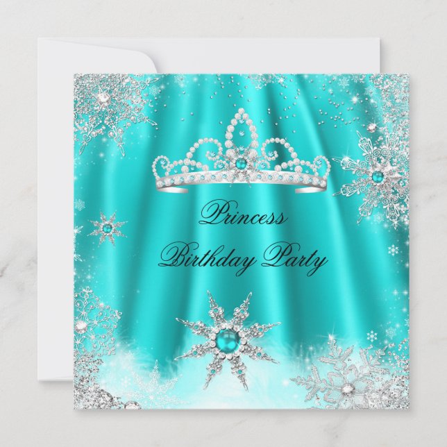 Convite Princesa Tiara Teal Blue Snowflake Festa de aniver (Frente)
