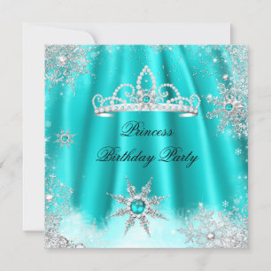 Convite Princesa Tiara Teal Blue Snowflake Festa de aniver