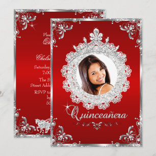 Convite Princesa Tiara Vermelho Prata Brilho Quinceanera