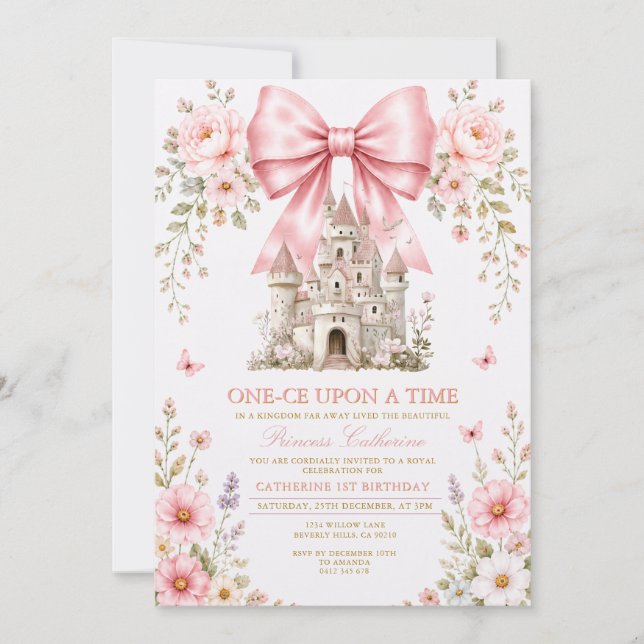 Convite Princesa Um Conto de Fadas Primeiro Aniversário (Frente)