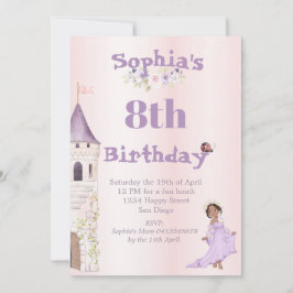 Convite Princesa Unicorn Cabelo Escuro Púrpura Aniversário