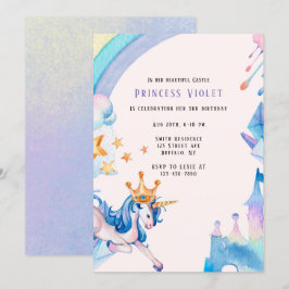 Convite Princesa Unicorn Castle 00th Festa de aniversário