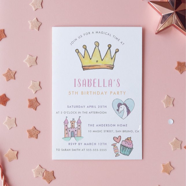 Convite Princesa Unicorn & Castle Fairytale Festa de anive (The Card Front Mock-up)