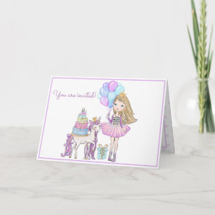 Convite Princesa Unicorn Modern Girly Watercolor Aniversár