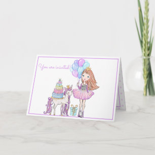 Convite Princesa Unicorn Modern Girly Watercolor Aniversár