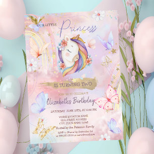 Convite Princesa Unicórnio Borboleta Arco-íris Aniversário