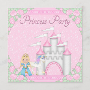 Convite Princesa, Unicórnio e Castelo de Pink Princess Pa
