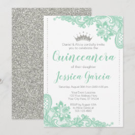 Convite Princesa verde Quinceañera do brilho do laço & da