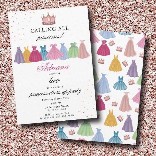 Convite Princesa Vestida Fairytala Vestir Garota Aniversár (Princess Dresses Fairytale Dress Up Girl Birthday Invitation)