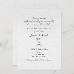 Convite Princesa White Damask Storybook Elegant Weding