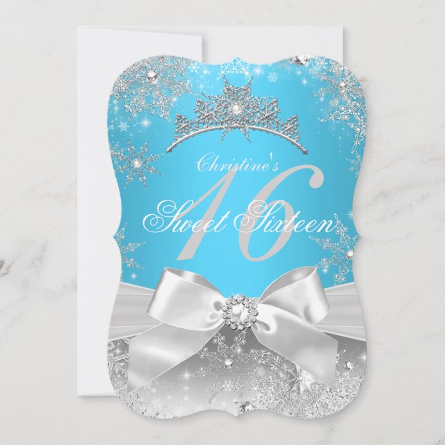 Convite Princesa Winter Wonderland Azul Sweet 16 (Frente)