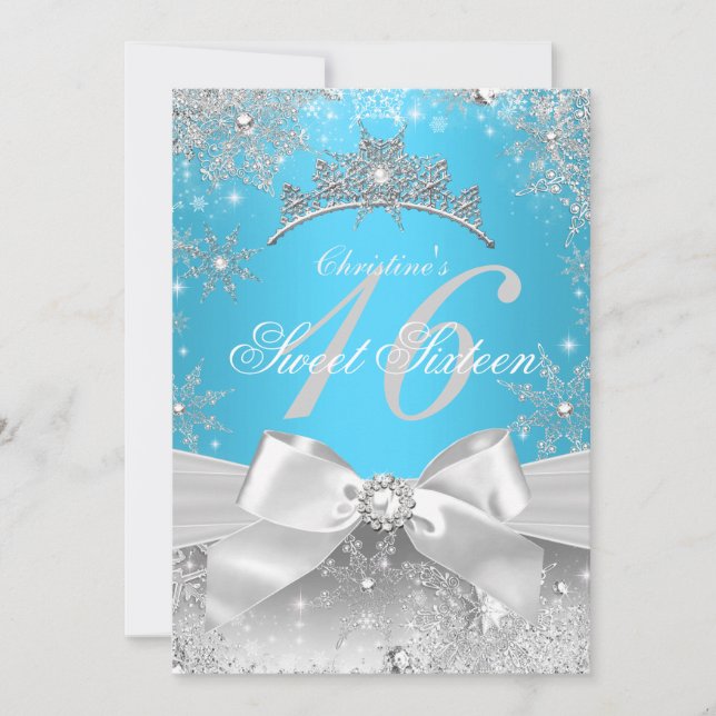 Convite Princesa Winter Wonderland Azul Sweet 16 (Frente)