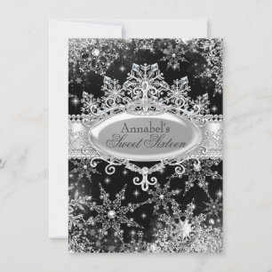 Convite Princesa Winter Wonderland Black Sweet 16 Invite