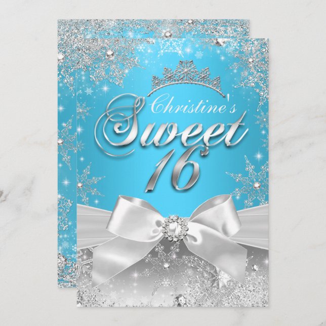 Convite Princesa Winter Wonderland Blue Sweet 16 Invite (Frente/Verso)