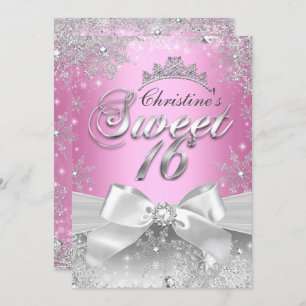 Convite Princesa Winter Wonderland Pink Sweet 16 Invite