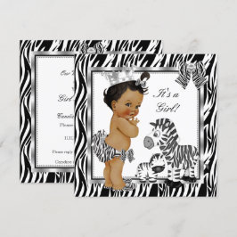 Convite Princesa Zebra Menina Chuvada de Bebê Étnica
