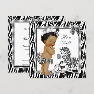 Convite Princesa Zebra Menina Chuvada de Bebê Étnica