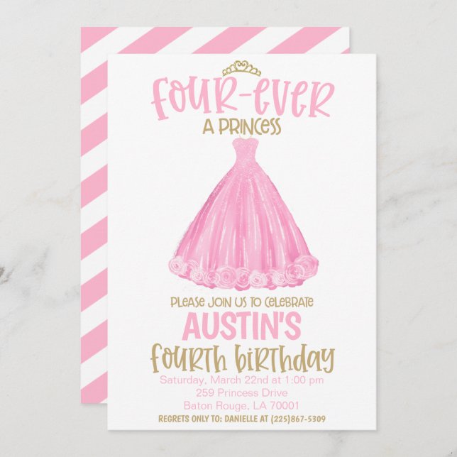 Convite Princess 4th Birthday Party Invitation (Frente/Verso)