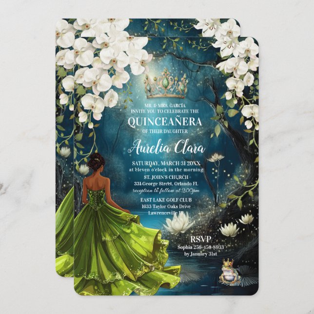 Convite Princess and the Frog Starry Night Quinceanera 16 (Frente/Verso)