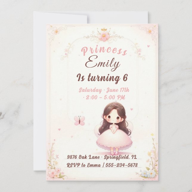 Convite Princess Ballerina Birthday Invitation (Frente)