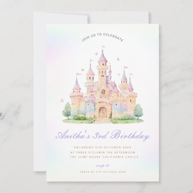 Convite Princess Birthday Invitation, Magic Castle Party I (Frente)