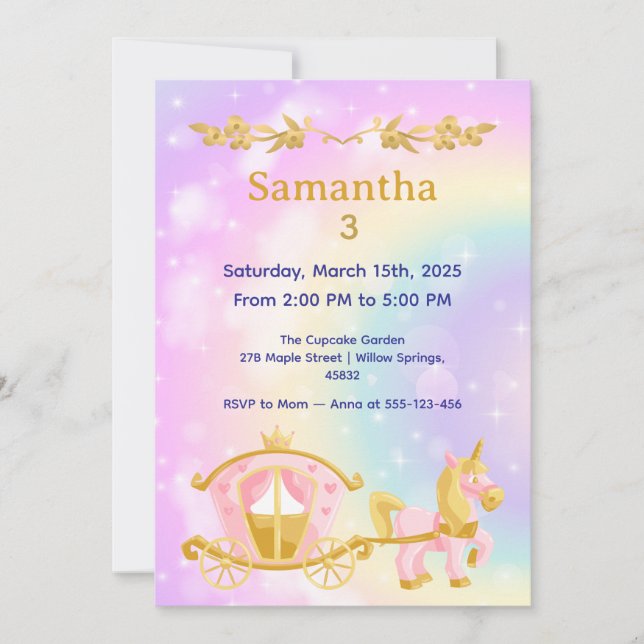 Convite Princess  Birthday Samantha 3 Birthday Party (Frente)