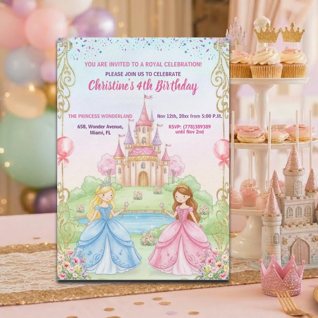Convite Princess Castle Royal 4th Birthday Party (Criador carregado)