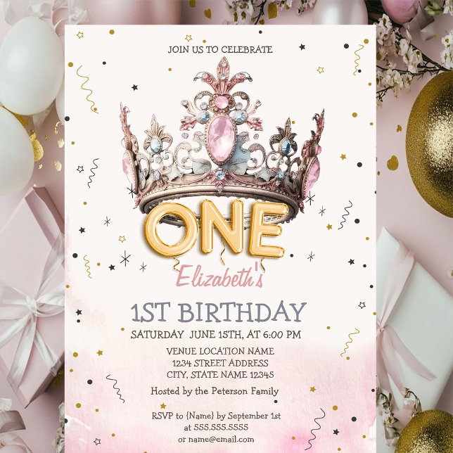 Convite Princess Crown Fairytale 1st Birthday  (Criador carregado)