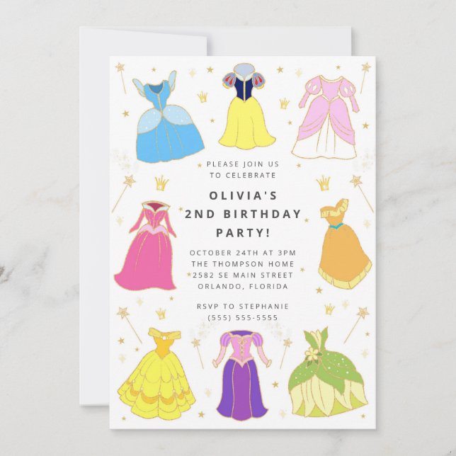 Convite Princess Dress Girl Birthday Collage Invitation (Frente)