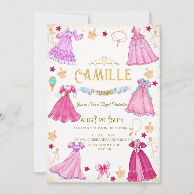 Convite  princess dress  Girl birthday Party Invitation (Frente)