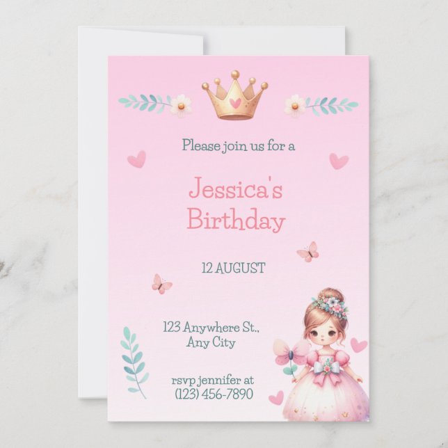 Convite Princess Fairytale Birthday Party Invitation (Frente)