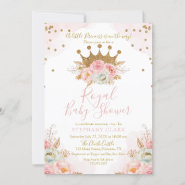 Convite Princess Floral Pink & Gold Baby Shower Invitation