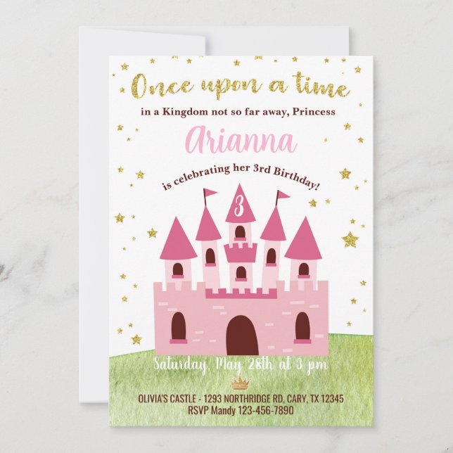Convite Princess Kingdom Castle birthday invite. (Frente)