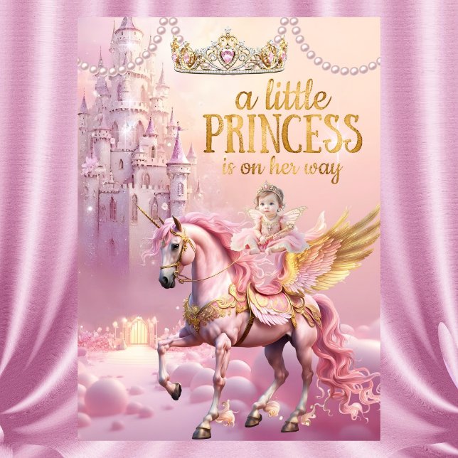 Convite Princess Pink Baby Shower unicorn horse castle (Criador carregado)