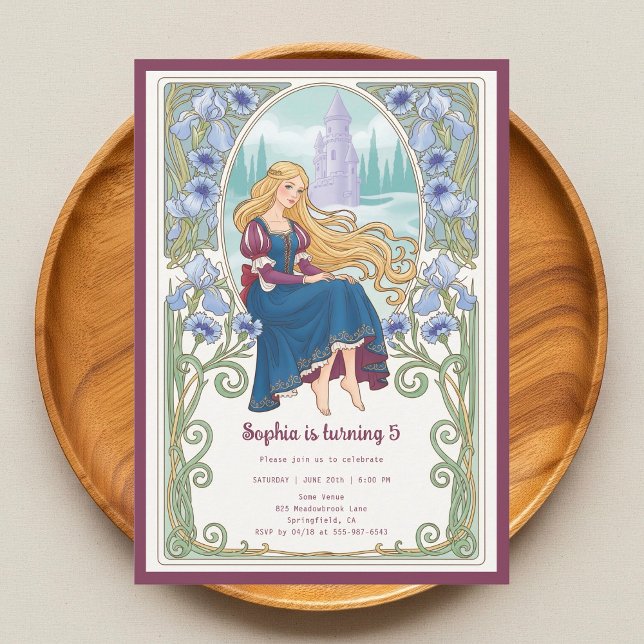 Convite Princess Rapunzel Floral Art Nouveau Birthday (Criador carregado)