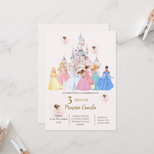 Convite Princess Third Birthday Invitation at Her Castle (Frente/Verso In Situ)