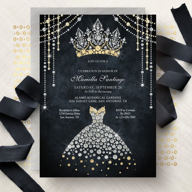 Convite Princess Tiara Crown Dress Quinceanera Invitation (Criador carregado)