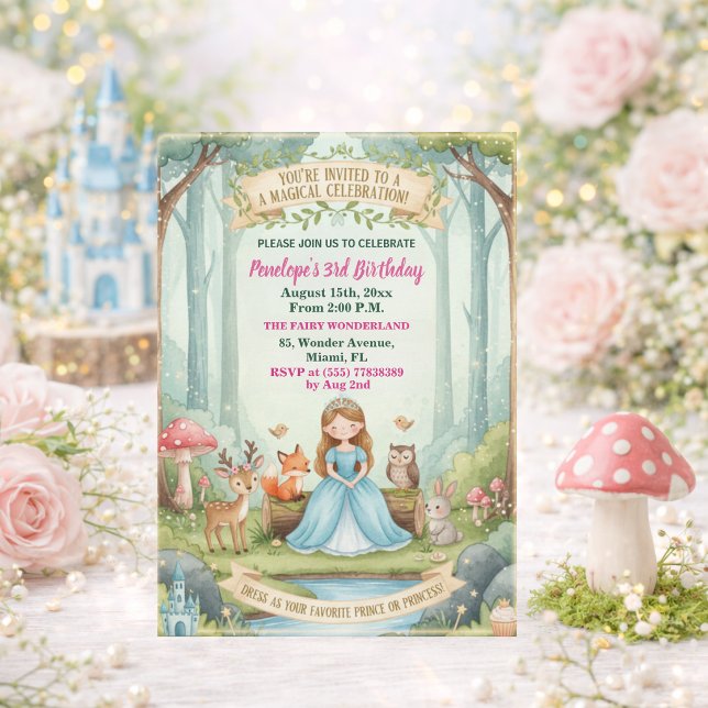 Convite Princess with Forest Animals 3rd Birthday Party (Criador carregado)
