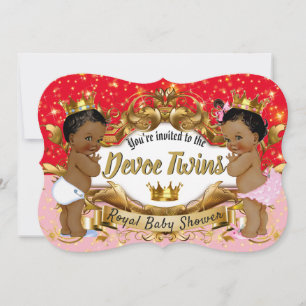 Convite Príncipe Africano Princesa Rosa e Vermelho Dourad