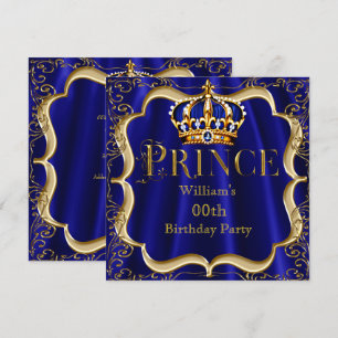 Convite Príncipe Aniversário Azul Real Coroa Dourada Mascu