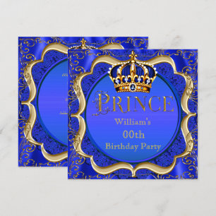Convite Príncipe Aniversário Coroa Azul Ouro Coroa Masculi