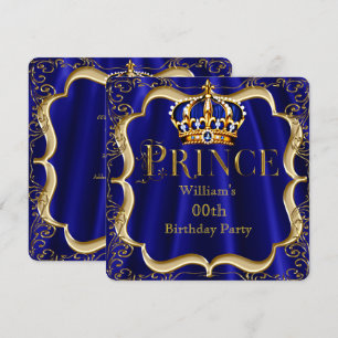 Convite Príncipe Aniversário Coroa Azul Ouro Coroa Masculi