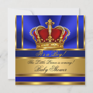 Convite Príncipe Azul Real Bebê Menino Chuveiro Dourado Co