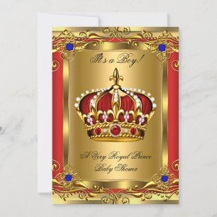 Convite Príncipe Azul Real Bebê Shower Regal Vermelho Dour