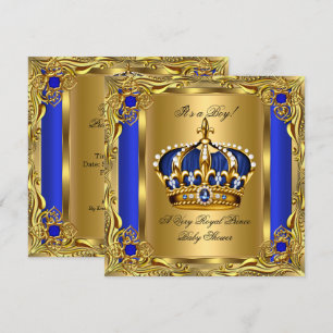 Convite Príncipe Azul Real Chuveiro de Bebê Regal Ouro Men